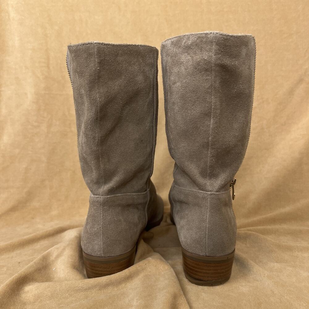 Michael Kors Tan Suede Booties With Peek A Boo Snake Skin Gold Zipper Sz 10 - Picture 7 of 9